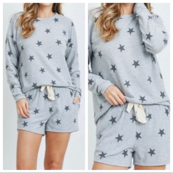 Other - Grey Star Print Long Sleeve Top & Shorts Set